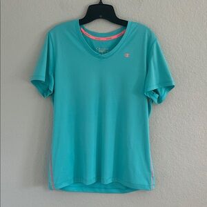 Champion Women's Teal V-Neck Short Sleeve Tee